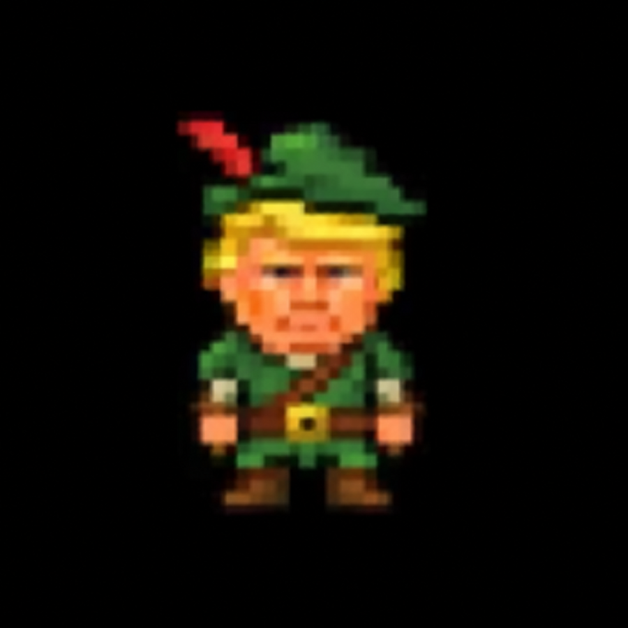ROBINTRUMP pixel character in a Robin Hood inspired outfit